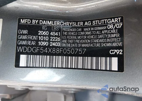 2008 Mercedes-Benz C 300 Sport из США, поврежденный, VIN WDDGF54X88F050757